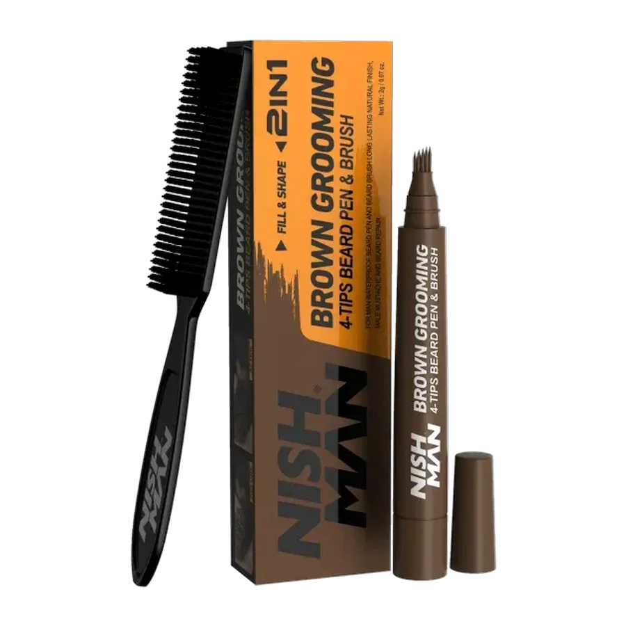 BEARD PEN & BEARD BRUSH DARK BROWN